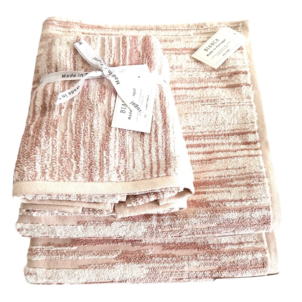 Bianca 4 Pc. Bath, Hand Towel Set 100% Cotton Ivory & Light Dusty Peach NWT - Picture 12 of 12